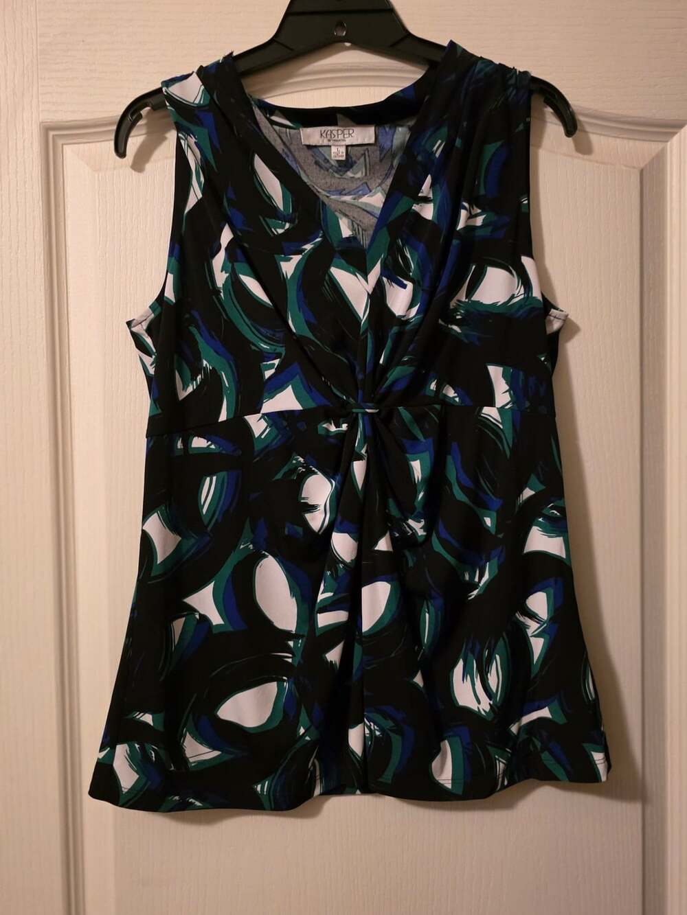 Kasper Separates Abstract Print Sleeveless Twist Front Top Size Large